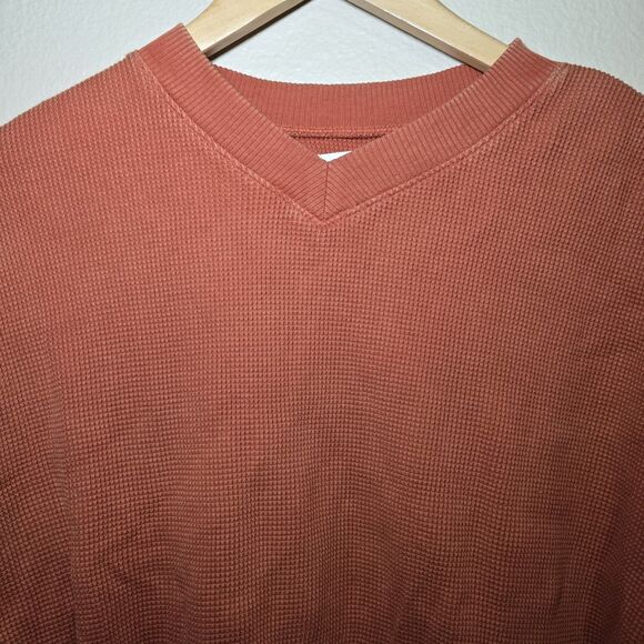 Madewell Women’s XS Orange Waffle Knit V-Neck Long Sleeve Thermal Top Cotton - Picture 4 of 10
